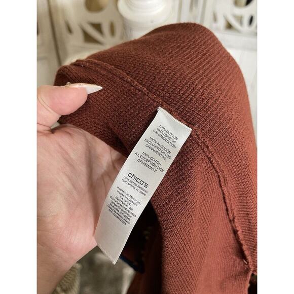 Chico's Women's Long Sleeve Burnt Orange Beaded Open Front Sweater Sz Large (2) - Picture 5 of 8